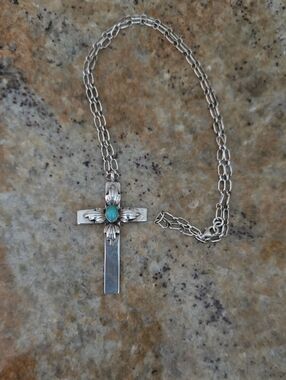 Sterling Silver Cross Necklace with Turquoise Accent - Women's Jewelry
